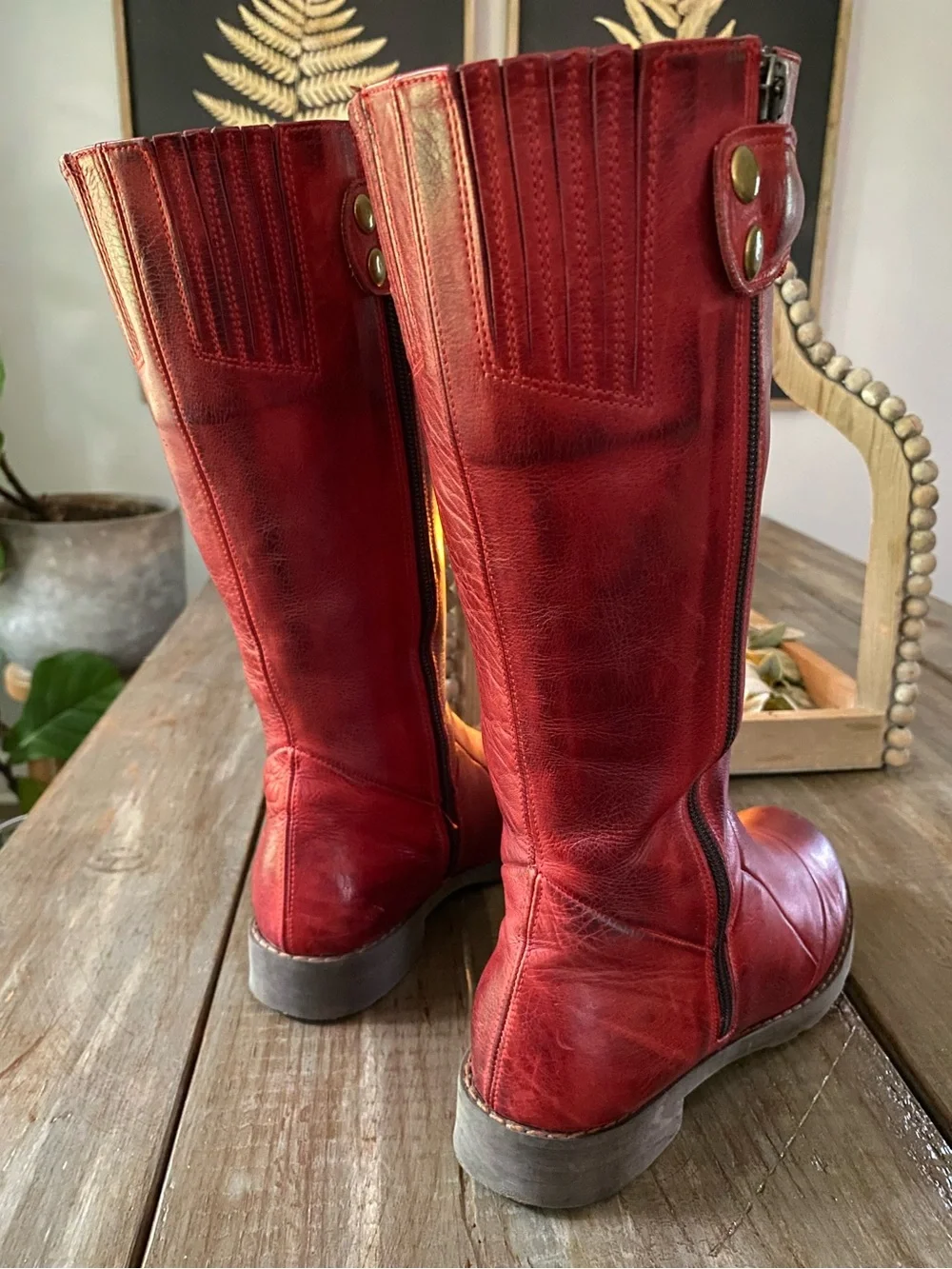 Jafa 2040 Boho Handmade in Israel Tall Leather Boots Womens 39 Ruby Red